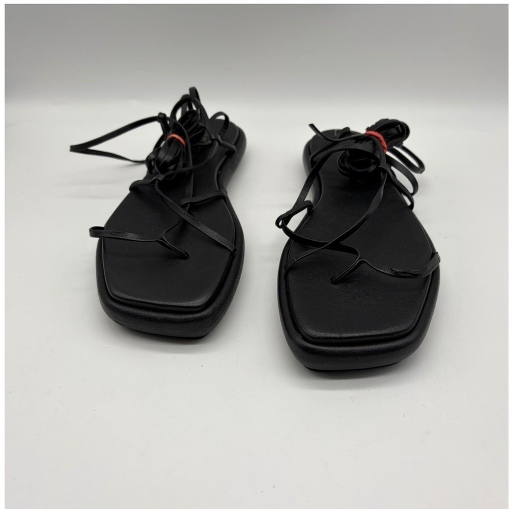 Ilio Smeraldo Sandals Womens 37 Black Leather Lace Up Gladiator Square Toe Italy - Picture 5 of 9